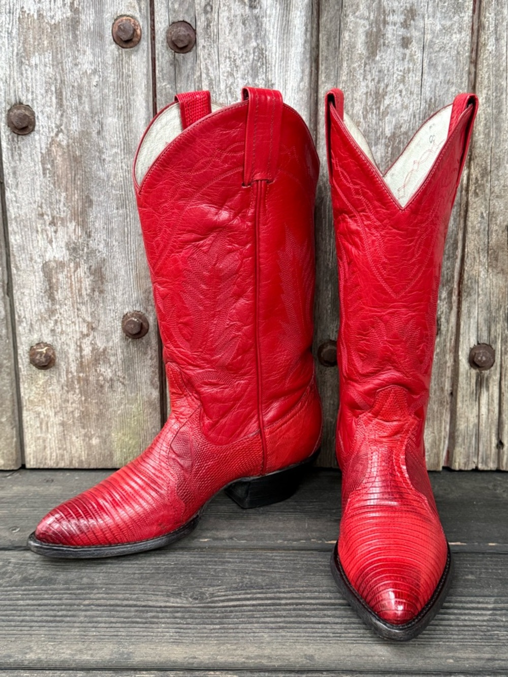 Vintage Larry Mahan Red Exotic Leather Women's Cowboy Boots